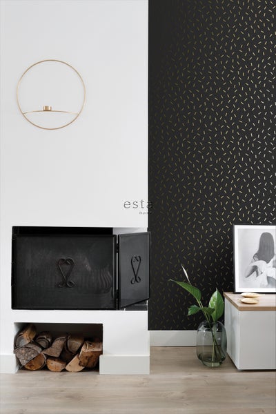 ESTAhome Tapete grafisches Motiv Schwarz und Gold - 53 cm x 10.05 m - 139128