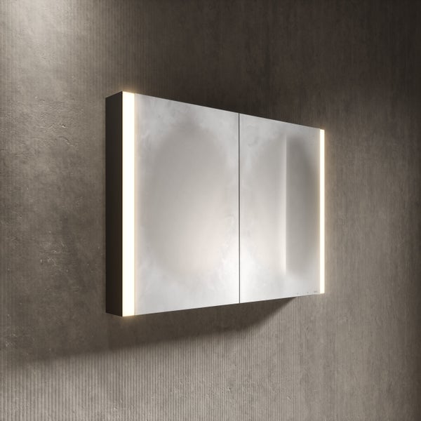 KEUCO Royal Mia Aufputz-LED-Spiegelschrank 100cm, 2 Türen, Spiegelheizung, Seiten schwarz