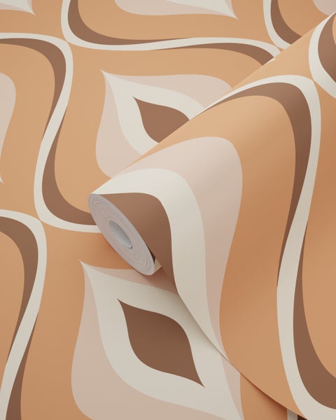 ESTAhome Tapete Retro-Ornamente Orange und Braun - 50 x 900 cm - 130986