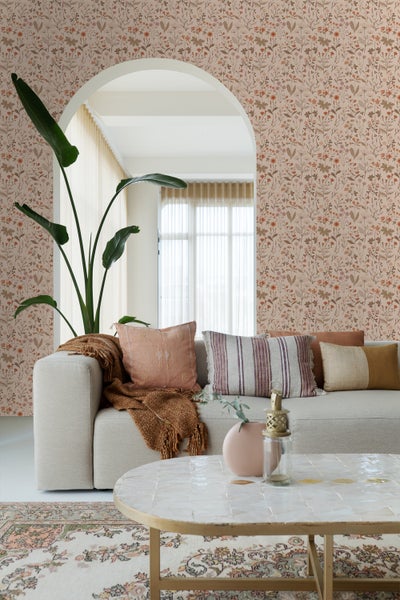 ESTAhome Tapete Feldblumen Terrakottarosa - 53 cm x 10.05 m - 139597