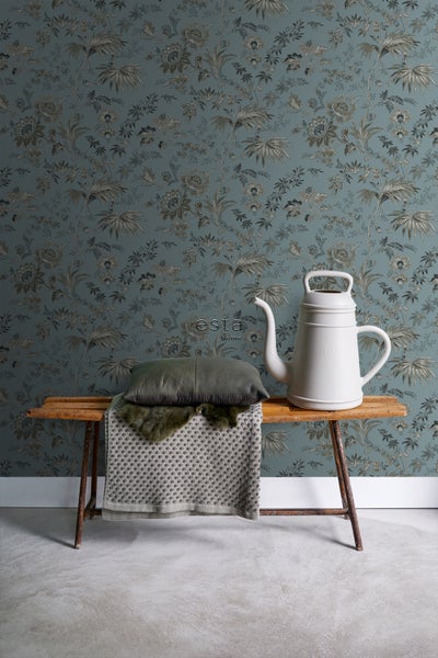 ESTAhome Tapete Blumenmuster Vintage Blau - 50 x 900 cm - 139402