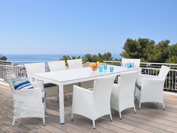 Gartenmöbel Set 8-Sitzer ITALY inkl. Kissen Polyrattan Weiß