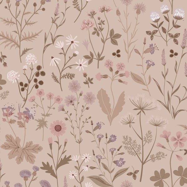 ESTAhome Tapete Feldblumen Altrosa und Violett - 53 cm x 10.05 m - 139841