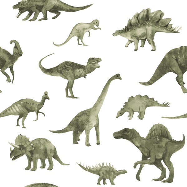 ESTAhome Tapete Dinosaurier Dunkelgrün - 50 x 900 cm - 131200