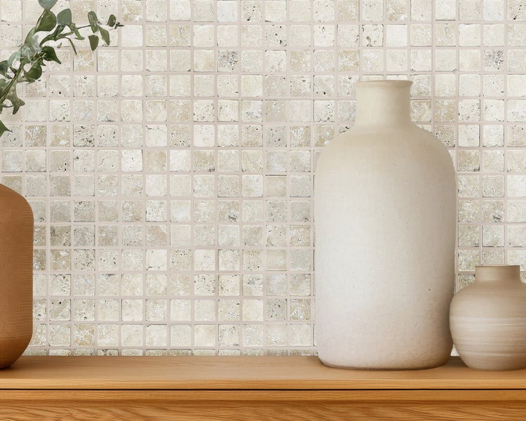 Wohnrausch Natursteinmosaik Travertin CREMA 2,3 x 2,3 cm, getrommelt, beige