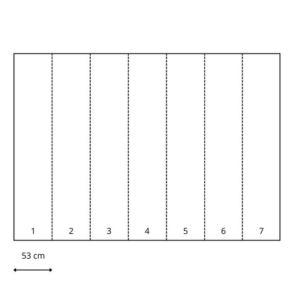 Tapetenbahnen-Anordnung mit Angabe der Breite von 53 Zentimetern