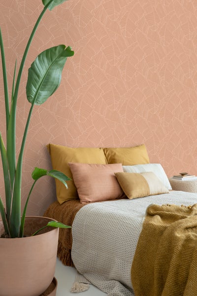 ESTAhome Tapete Blätter Terrakottarosa - 50 x 900 cm - 130933