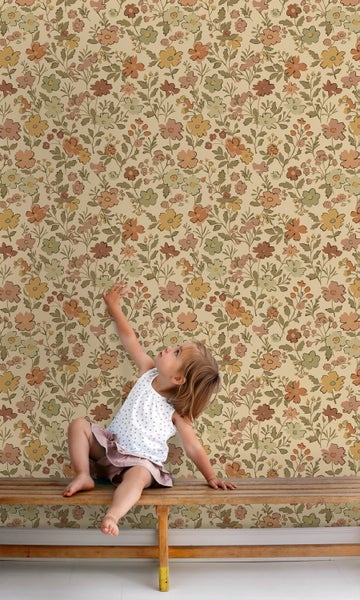 ESTAhome Tapete Blumen Ockergelb und Beigebraun - 50 x 900 cm - 131320