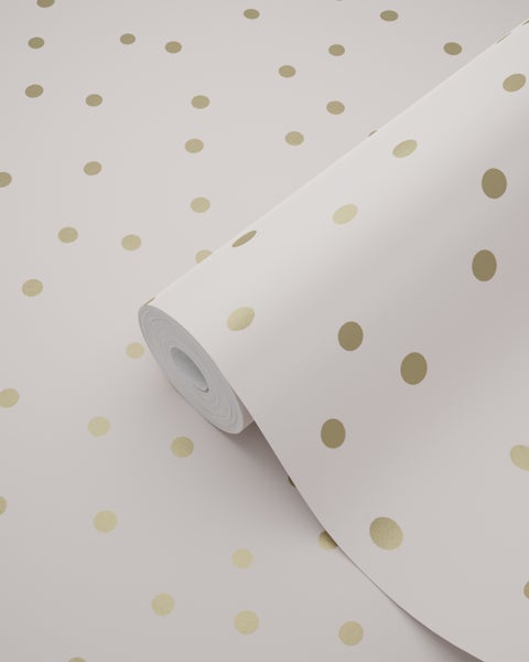 ESTAhome Tapete Punkte Altrosa und Gold - 53 cm x 10.05 m - 139274