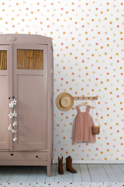 ESTAhome Tapete Punktmuster Gelb, Orange und Rosa - 50 x 900 cm - 131623
