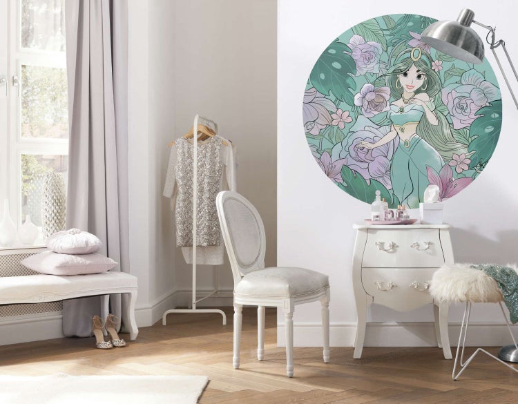 Disney selbstklebende runde Tapete Jasmin Alladin Mintgrün und Violett - Ø 125 cm - 611719