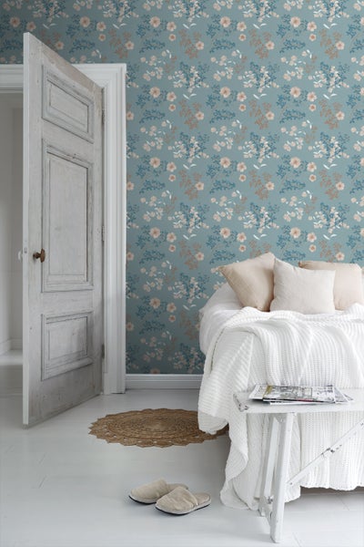 Borastapeter Tapete Blumen Graublau - 53 cm x 10.05 m - 660437