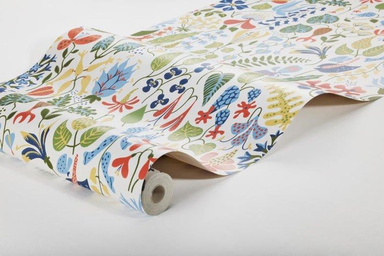 Borastapeter Tapete Blumen Grün, Gelb und Rot - 53 cm x 10.05 m - 660749