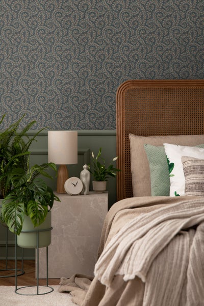 Gartentischgruppe mit sechs Stühlen und Auflagen