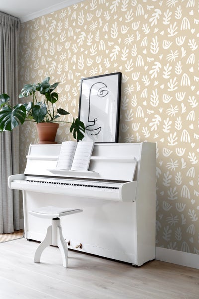ESTAhome Tapete Pflanzen im Matisse-Stil Beige und Weiß - 50 x 900 cm - 131016