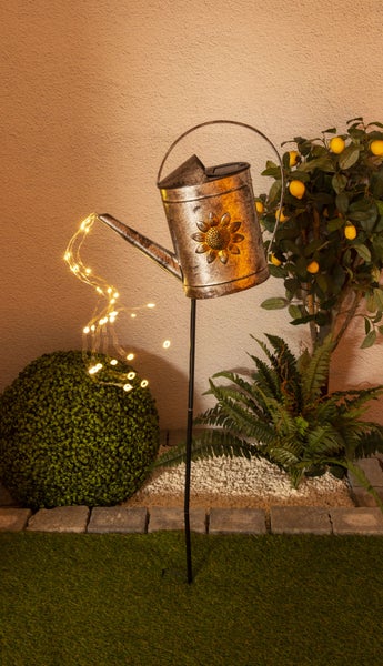 LED-Solar Erdspieß (Gießkanne) h: 110cm verzinkt , für Außen, Erdspieß aus  Metall und Kunststoff in Silber,  mit integrierter LED