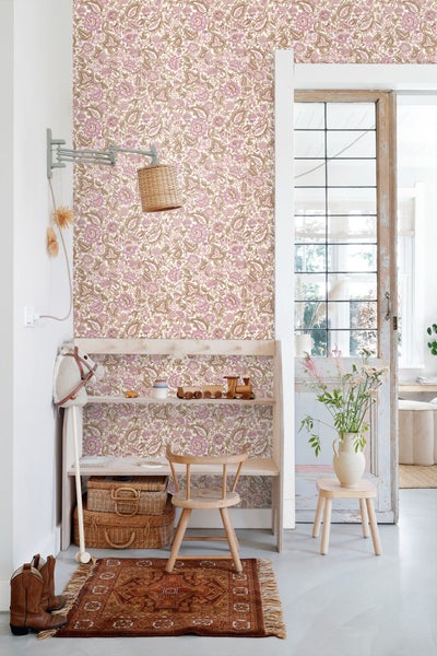 ESTAhome Tapete Blumenmuster Braun und Lila - 50 x 900 cm - 131495