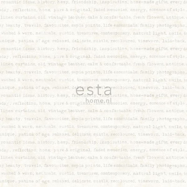 ESTAhome Tapete Texte Beige auf weißem meliertem Hintergrund - 53 cm x 10.05 m - 148340
