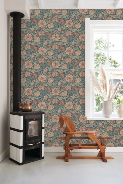 ESTAhome Tapete Blumenmuster Graublau - 53 cm x 10.05 m - 139642