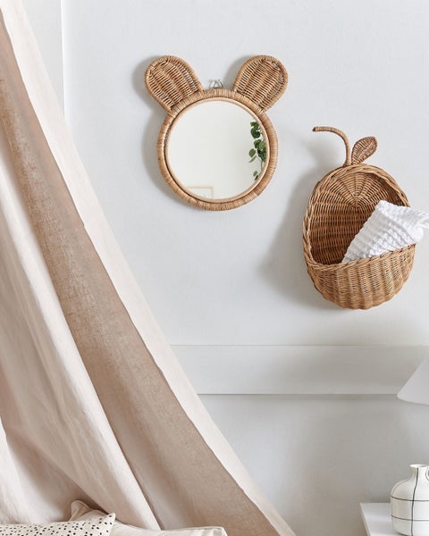 Wandspiegel Rattan natürlich Bärenform ⌀ 20 cm ASHANTI