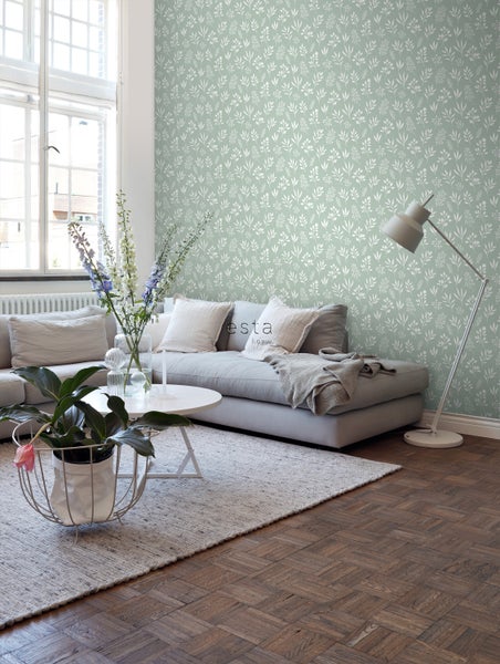 ESTAhome Tapete Blumenmuster im skandinavischen Stil Mintgrün - 53 cm x 10.05 m - 139085