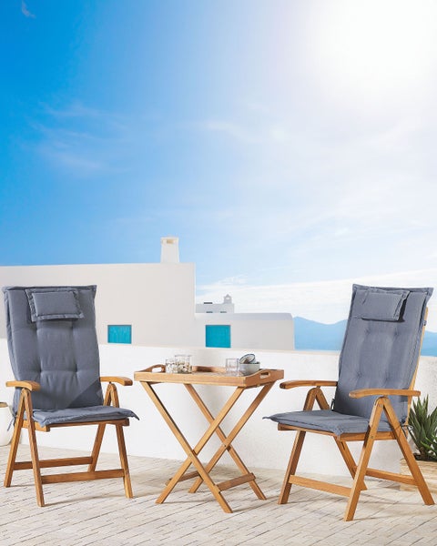 Set mit 2 Stühlen und Sitzkissen JAVA Akazienholz Blau