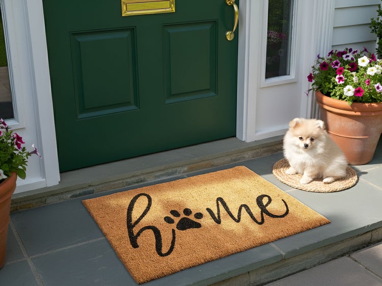 Fußmatte mit dem Schriftzug Home und einem Pfotenabdruck