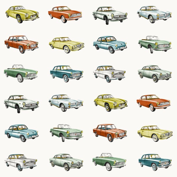 Walls4You Tapete gezeichnete Oldtimer im Vintage-Look Multicolor - 53 cm x 10.05 m - 935288