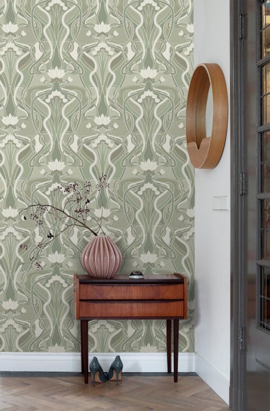 ESTAhome Tapete Blumenmuster im Jugendstil Hell Graugrün - 50 x 900 cm - 139897