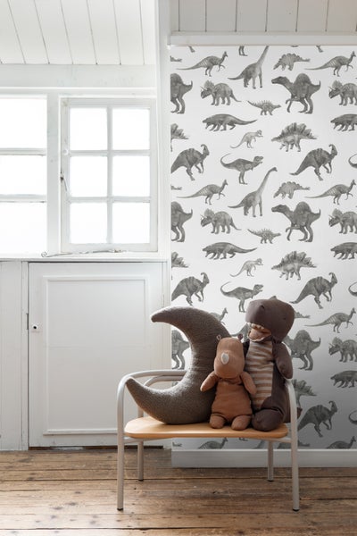 ESTAhome Tapete Dinosaurier Grau - 50 x 900 cm - 131203