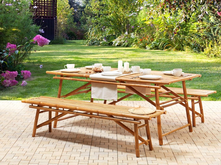Gartenbänke 2er Set TINDARI 180 cm Bambusholz Hellbraun
