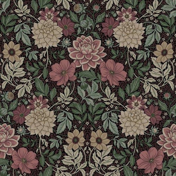 Borastapeter Tapete Blumenmuster im Jugendstil Dunkelgrün und Rosa - 53 cm x 10.05 m - 660404