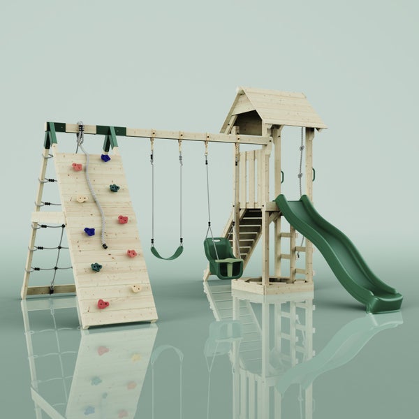 Spielplatz mit Kletterwand, Schaukeln und Rutsche