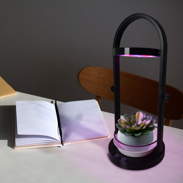 LED Pflanzen-Tischleuchte 53,5 cm hoch, aus Metall und Kunststoff in Schwarz, mit integrierter LED