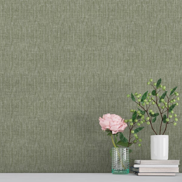 Sanders und Sanders Tapete Leinen-Optik Olivgrün - 53 cm x 10 m - 640212