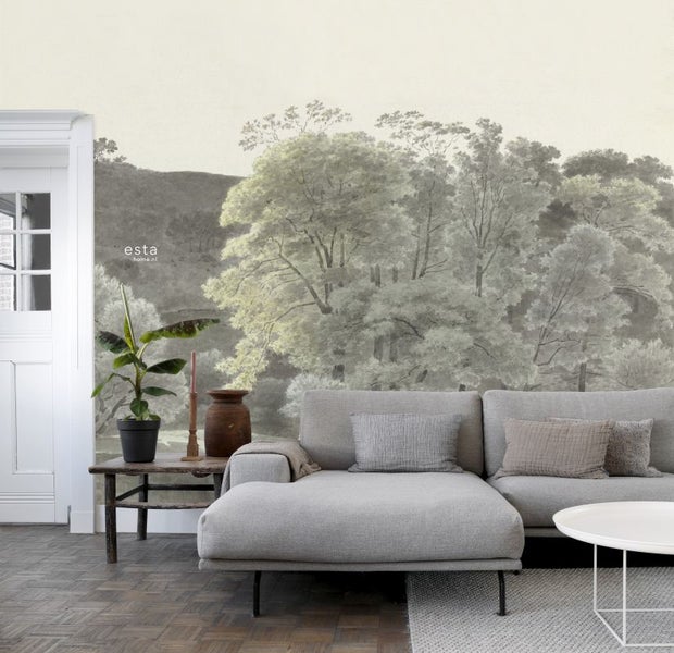 ESTAhome Fototapete bewaldete Landschaft Mintgrün - 3,72 x 2,79 m - 158892