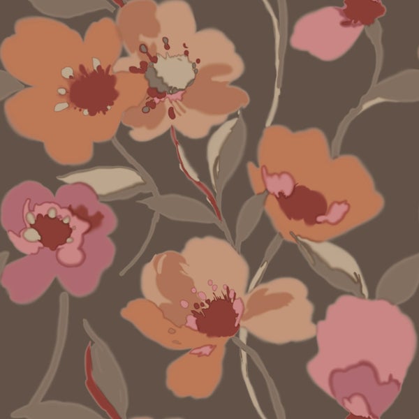 ESTAhome Tapete Blumen Terrakotta und Altrosa - 50 x 900 cm - 130991