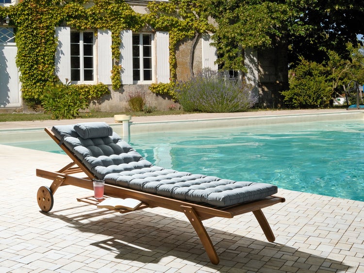 Sonnenliege mit Kissen CESANA PREMIUM Akazienholz Grau