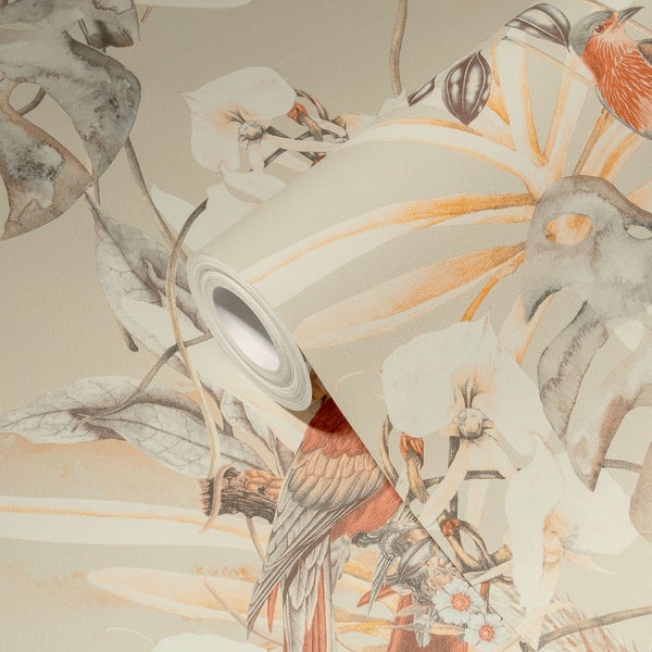 Tapetenrolle mit Vogel- und Blumenmuster