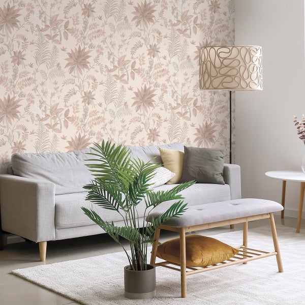 Sanders und Sanders Tapete tropische Blätter Terrakotta und Beige - 53 cm x 10,05 m - 640726