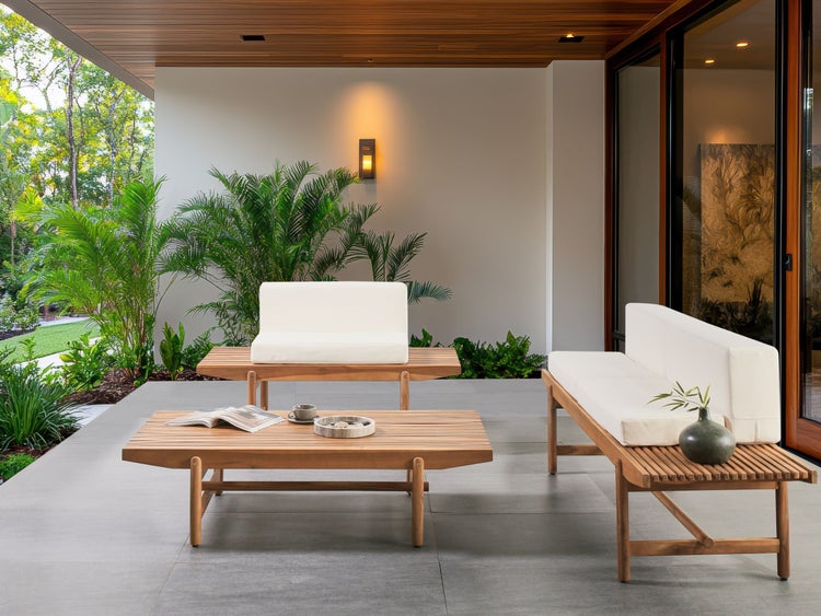 Lounge Set mit Tisch 3-Sitzer GIAVENO Akazienholz Cremeweiß