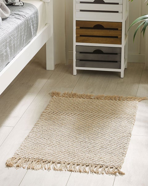 Teppich beige 50 x 80 cm Streifenmuster Kurzflor zweiseitig ALADAG