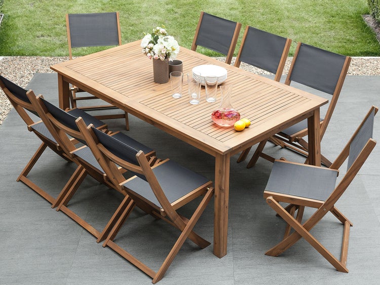 Gartenmöbel Set mit Liegestühlen 8-Sitzer CESANA Akazienholz Hellbraun