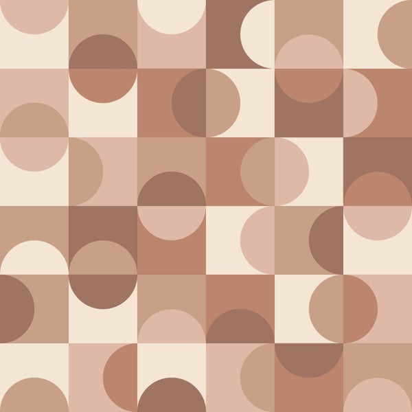 ESTAhome Tapete Kreise im Bauhaus-Stil Beige, Braun und Hellrosa - 50 x 900 cm - 131242