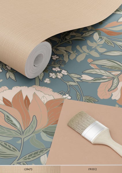 ESTAhome Tapete Blumenmuster im Jugendstil Graublau - 53 cm x 10.05 m - 139643