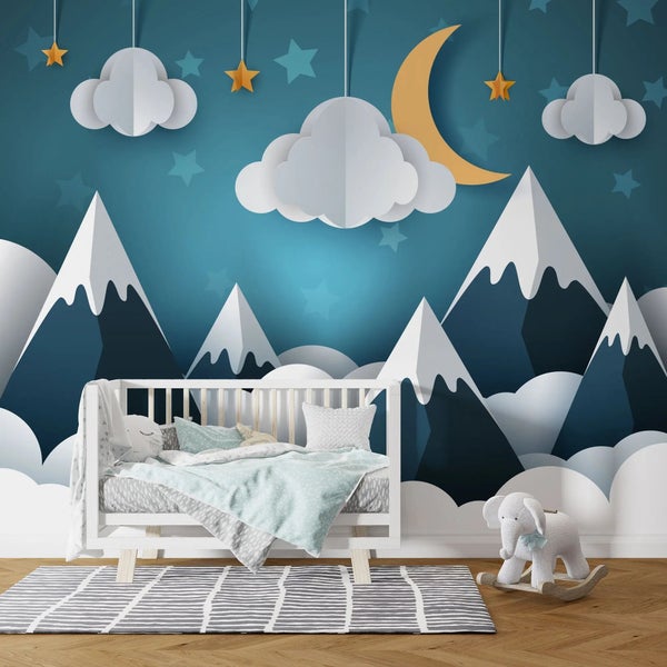Kindertapete Berge 3D blau 150 x 250 cm