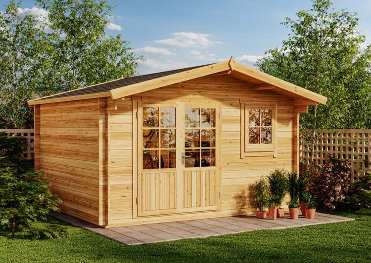 Alpholz Garten- und Gerätehaus Roger-34 Imprägniert Gartenhaus aus Holz in natur, Holzhaus mit 34 mm Wandstärke, Blockbohlenhaus mit Montagematerial 4x3m