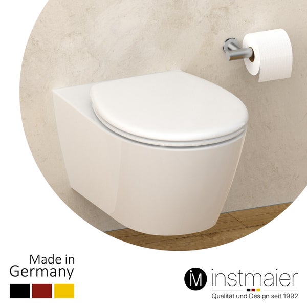 instmaier WC Sitz | Made in Germany | Toilettendeckel mit Absenkautomatik | Klobrille Weiß Glanz | Oval | mit Schnellverschluss | Duroplast