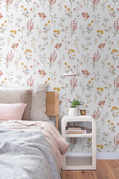 Sanders und Sanders Tapete Blumen Weiß, Terrakotta und Gelb - 53 cm x 10 m - 640169