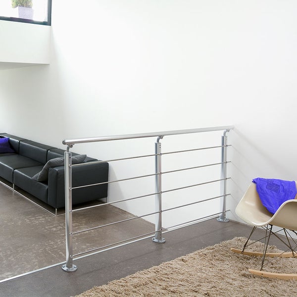 INOLINE- Geländerset 2m montagefertig aus Aluminium - Farbe Alu , Bodenbefestigung